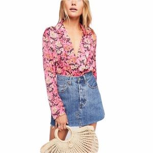 Free People Floral Elsa Wrap Pink Bodysuit